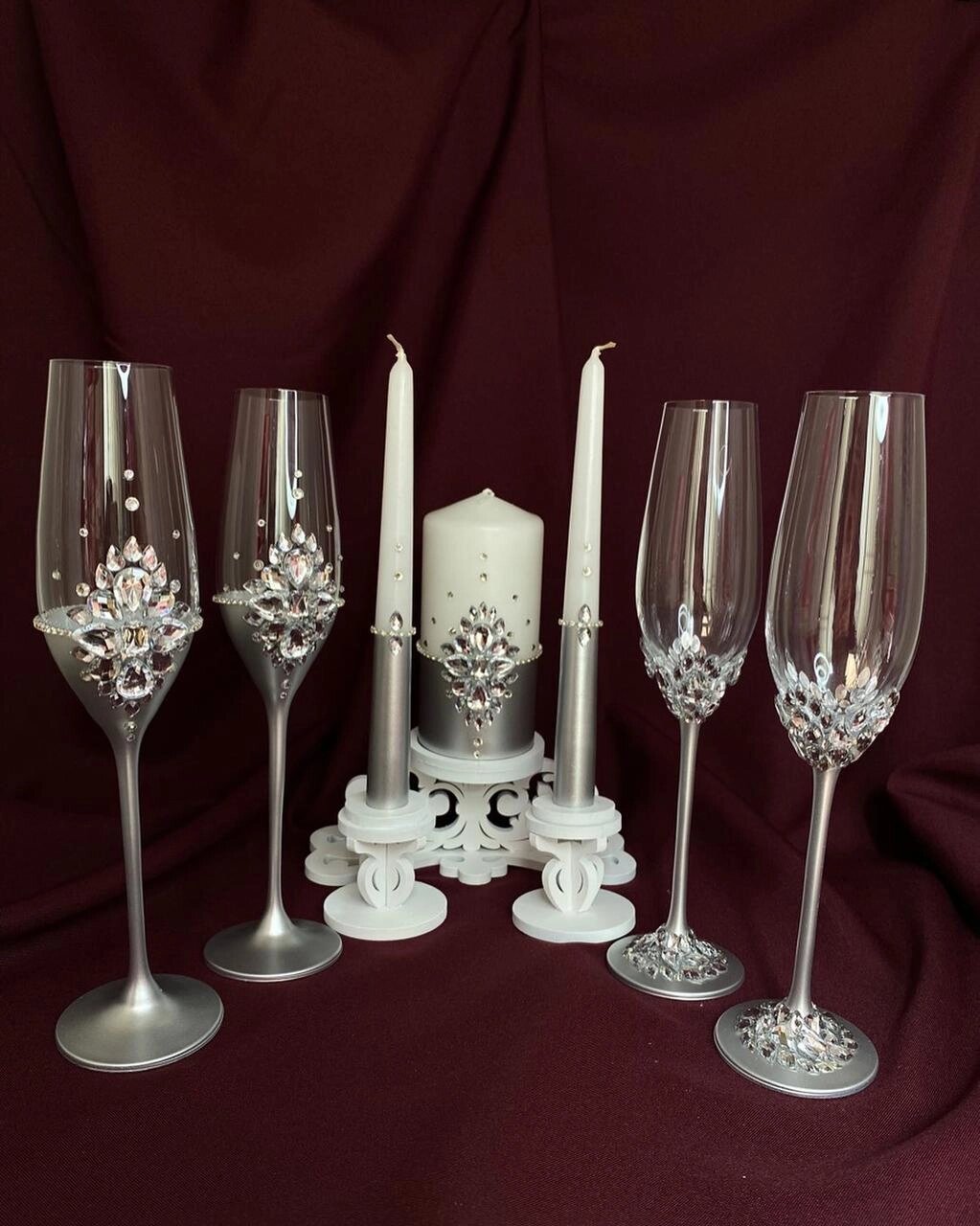 Весільні келихи зі стильним декором і свічками від компанії Церковна крамниця "Покрова" - церковне начиння - фото 1