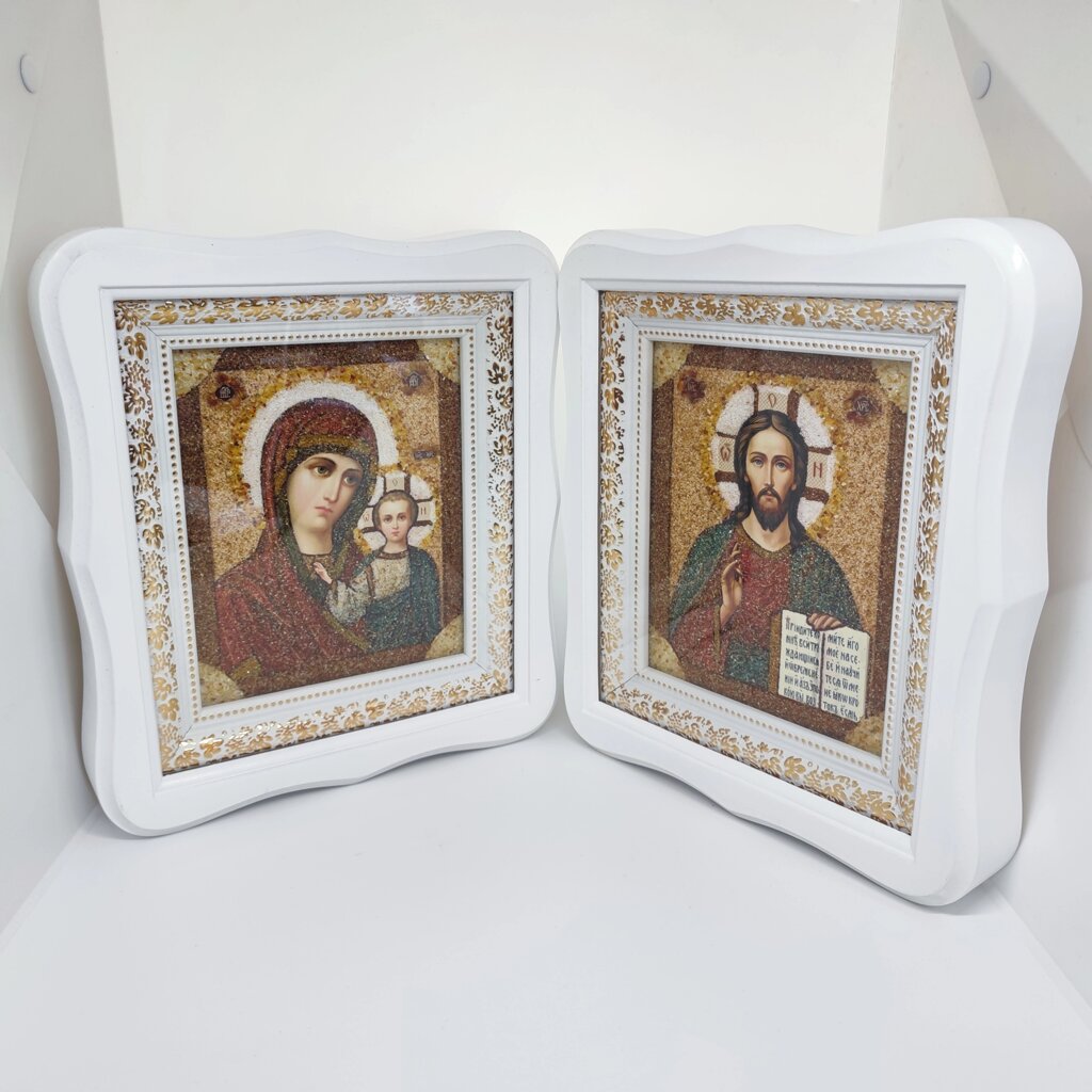Вінчальні ікони з бурштину, розмір 27*24см від компанії Церковна крамниця "Покрова" - церковне начиння - фото 1
