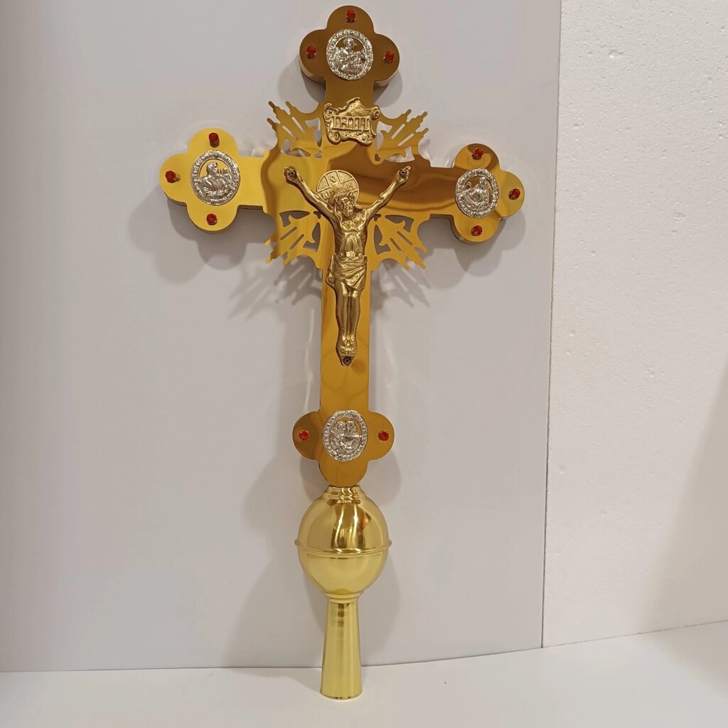 Виносний хрест церковний з Променя и декором з каміння від компанії Церковна крамниця "Покрова" - церковне начиння - фото 1