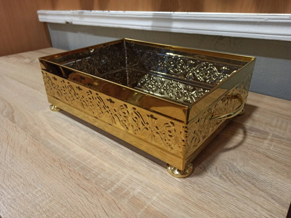 Ящик для огарків з перегородкою 35х25 см (булат з карбуванням) від компанії Церковна крамниця "Покрова" - церковне начиння - фото 1