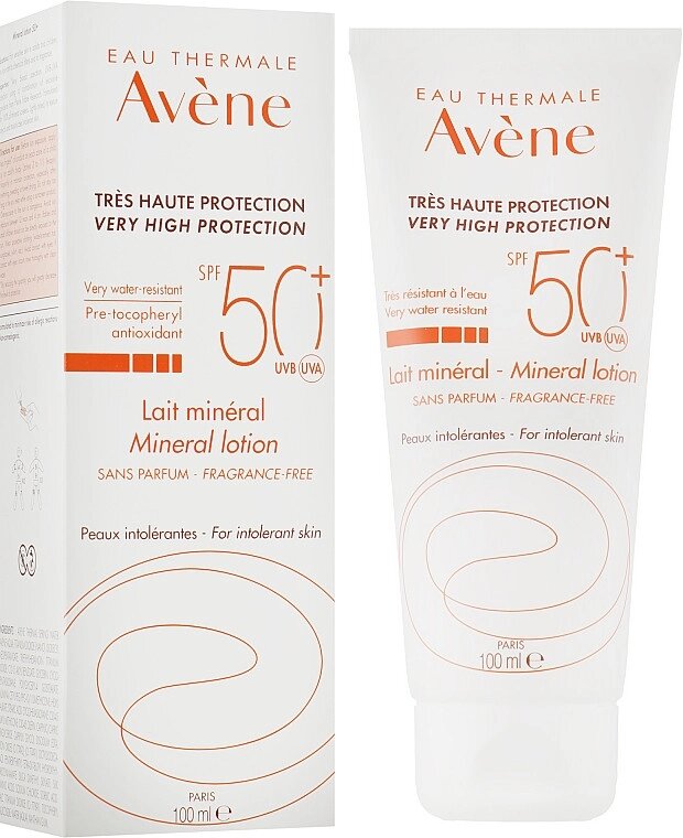 Авен сонцезахисне мінеральне молочко SPF50 + Avene Lait Mineral SPF 50+, 100 мл від компанії Лікувальна, доглядова та професійна косметика - фото 1