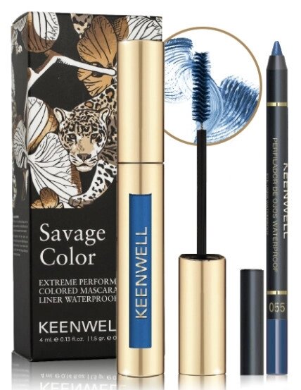 Набір Туш синя + Олівець для очей Keenwell Savage Color Set 4 мл + 1,5 гр від компанії Лікувальна, доглядова та професійна косметика - фото 1