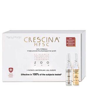 Засіб для росту та проти випадіння волосся для чоловіків HFSC Transdermic Complete Treatment 200 Crescina, 10+10 ампул