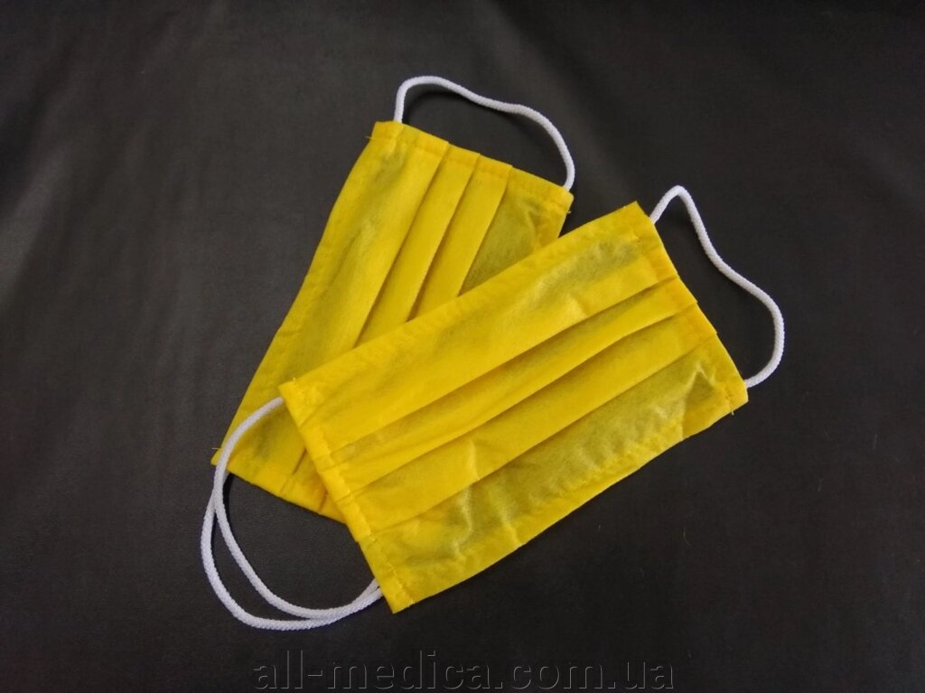 Маска жовта захисна шита 3-х шарова, спанбонд від компанії Інтернет-магазин "ALL Medica" - фото 1