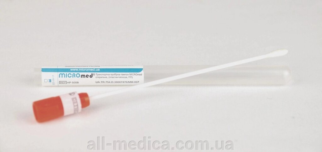 Транспортна пробірка з аплікатором (пластик + віскоза) стерильний, уп.100 шт. від компанії Інтернет-магазин "ALL Medica" - фото 1