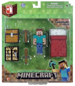 Фігурка Стів з ліжком набір для виживання Майнкрафт Minecraft Overworld Survival Pack Steve виживання Орігін