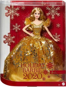 Лялька святковий Новорічний свято Барбі Блондинка 2020 Barbie Signature Holiday у жовтому золотому платті