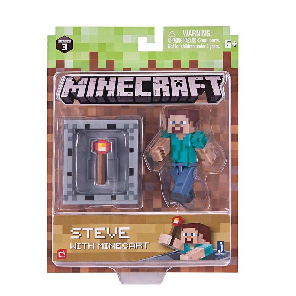 Стів з факелом фігурка майнкрафт Steve with Minecart figure pack оригінал Jazwares - знижка
