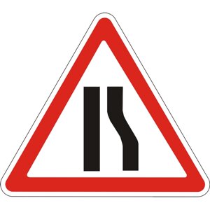 Дорожній знак 1.5.2 - Звуження дороги з правого боку. Попереджувальні знаки. ДСТУ 4100: 2002-2014