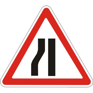 Дорожній знак 1.5.3 - Звуження дороги з лівого боку. Попереджувальні знаки. ДСТУ 4100: 2002-2014