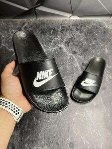 Шльопанці шкіряні чоловічі NIKE Black! Брендові літні тапки! Натуральна шкіра!