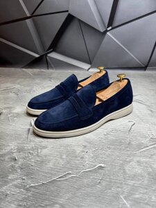 Лофери чоловічі замшеві ROYAL Suede! Туфлі чоловічі Лофери сині! Натуральна ЗАМША!