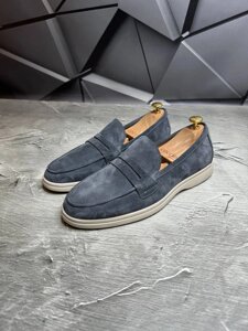 Лофери чоловічі замшеві GREY Suede! Туфлі чоловічі Лофери сірі! Натуральна ЗАМША!