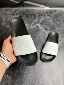 Шльопанці шкіряні чоловічі KARL LAGERFELD White! Брендові літні тапки! Натуральна шкіра!