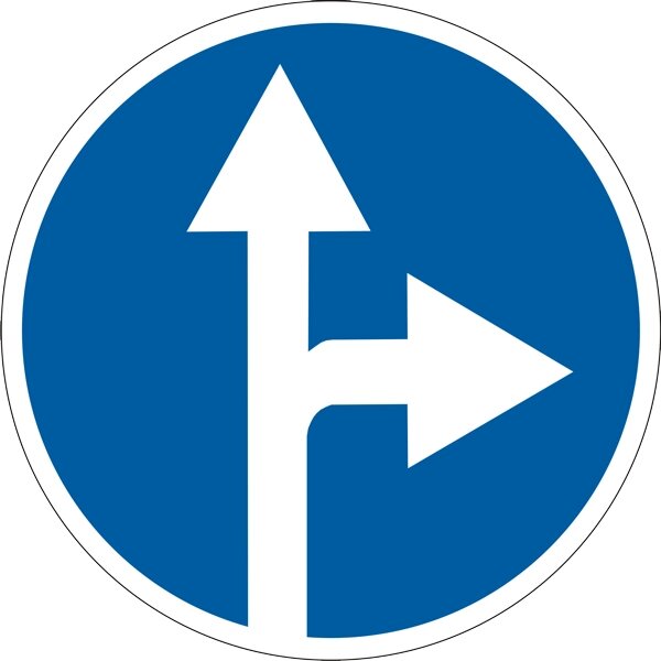 Дорожній знак 4.4 - Рух прямо або направо. Розпорядчі знаки. ДСТУ 4100: 2002-2014. - порівняння
