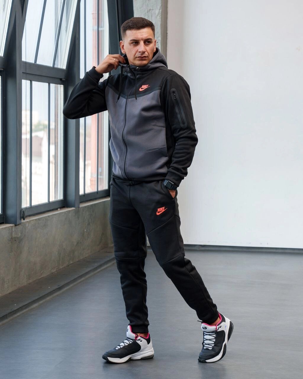 Зимовий Спортивний костюм чоловічий NIKE Teach Flecee Black-Antracit! Матеріал Трьохнитка на Флісі! Осінь-Зима! від компанії Intermarket - фото 1