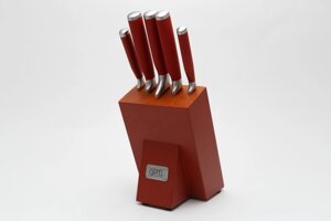 Gipfel набір ножів baron 6 пр. на дерев'яній червоній підставці. матеріал леза: сталь 3cr13 матеріал ручки: soft-touch