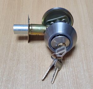 Замок врізний Deadbolt сатин у коробці 3 ключі
