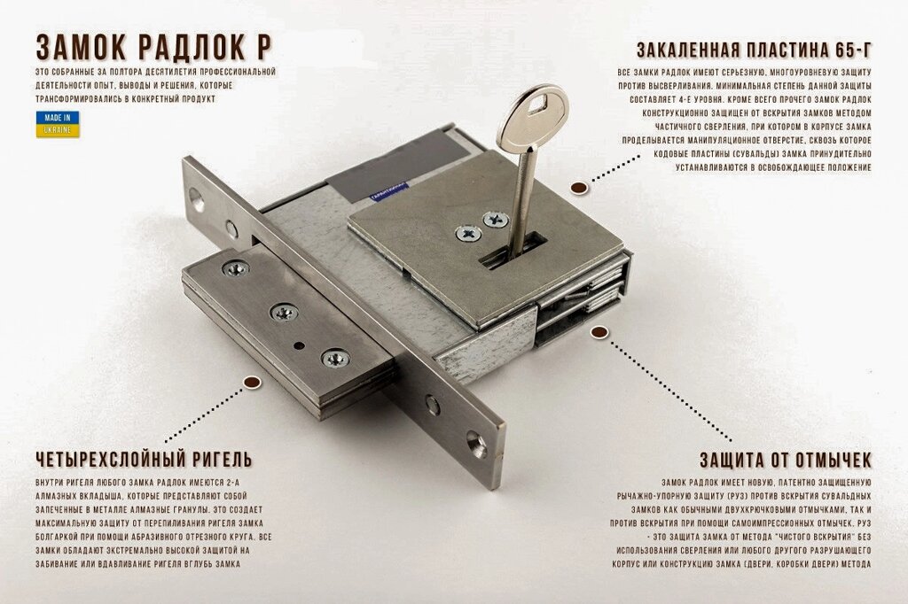 RADLOCK P 206 — малий замок PAДЛОК з лицьовою планкою під КАЛЕ в кожусі від компанії Інтернет-магазин "HOZ-DOM. COM. UA" - фото 1