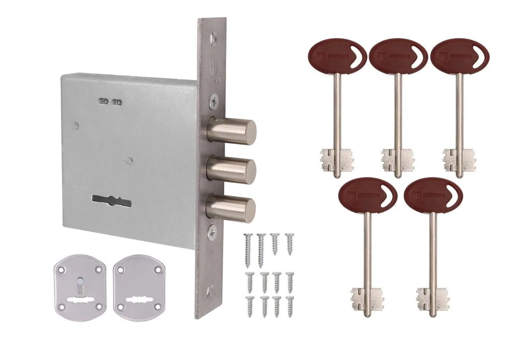Замок врізний сувальдний Шерлок 04.06 з латунними ключами це точний аналог замку Ельбор Кремінь 1.04.06. від компанії Інтернет-магазин "HOZ-DOM. COM. UA" - фото 1