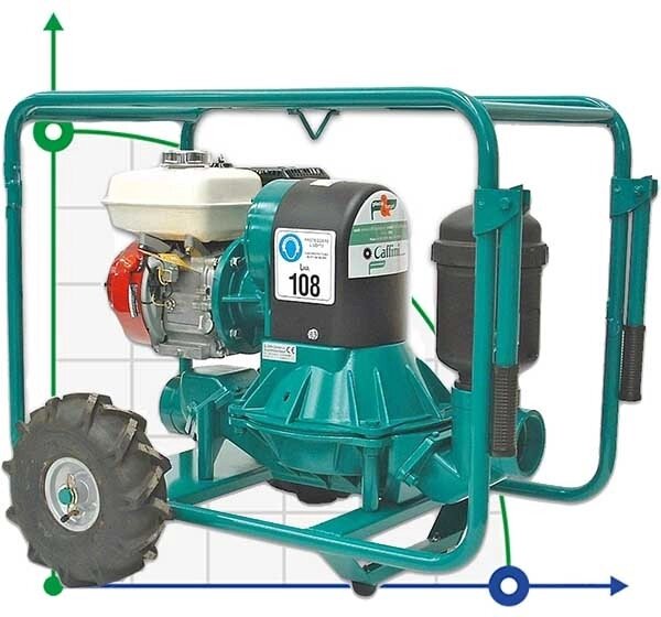Caffini - Libellula Lib 1-3, AL  Мембранний насос з бензиновим двигуном Honda, встановлений на причепі з колесами від компанії BTS-ENGINEERING - фото 1