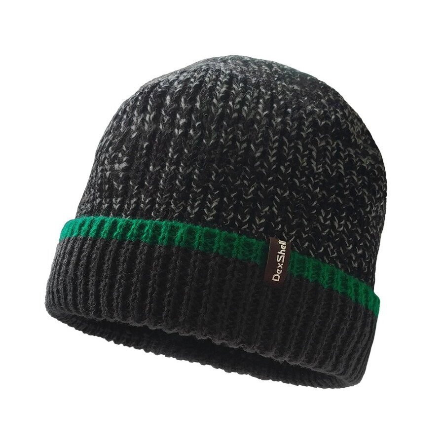 Шапка водонепроникна Dexshell Cuffed Beanie, р-р S/M (56-58 см) чорна з зеленою смугою від компанії BTS-ENGINEERING - фото 1