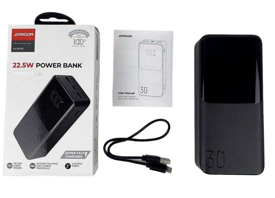 Портативний акумулятор 30000 mAh Joyroom LED Display Power Bank (22.5W JR-QP192) павербанк від компанії Top Master - фото 1