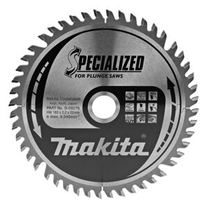 Диск пильний 160x20 мм (48Т) Makita SPECIALIZED : диск 160 мм, к-ть зубів 48, товщина диска1.6 мм (B-09276)