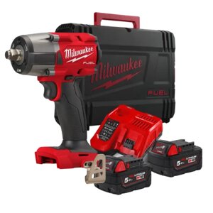 Гайковерт високомоментний MILWAUKEE 1/2"881 Нм) з кільцем M18 FMTIW2F12-502X: з АКБ 18V 2шт-5 Ah+ЗП, кейс, 3100уд/хв,