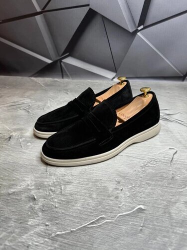 Лофери чоловічі замшеві LORO PIANA Suede BLACK! Туфлі чоловічі Лофери чорні! Натуральна ЗАМША!