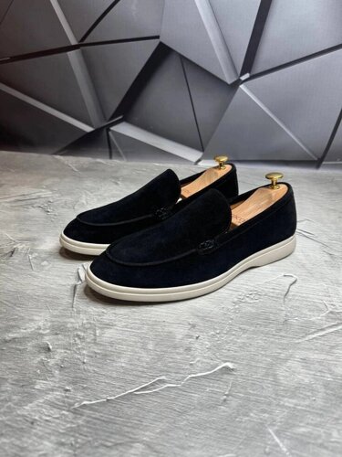Лофери чоловічі замшеві LORO PIANA Suede LUX BLACK! Туфлі чоловічі Лофери чорні! Натуральна ЗАМША!
