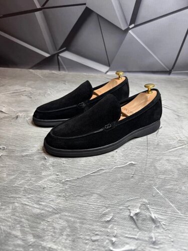 Лофери чоловічі замшеві LORO PIANA Suede LUX Total BLACK! Туфлі чоловічі Лофери чорні! Натуральна ЗАМША!