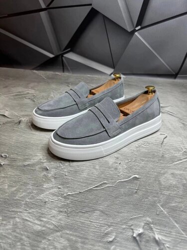 Лофери чоловічі замшеві LORO PIANA Suede Top GREY! Туфлі чоловічі Лофери сірі! Натуральна ЗАМША!