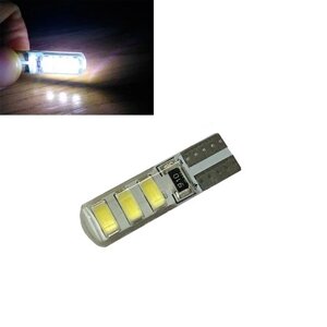 2Х LED T10 W5W лампа в автомобіль BTB, 6 SMD 5630 5730 з обманкою, силікон