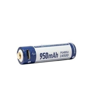 Акумулятор Keeppower P1495U 14500 3.6V 950mAh microUSB Синій із білим