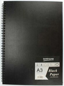 Альбом для ескізів та замальовок на спіралі Worison, чорні листи, А3, 60 аркушів