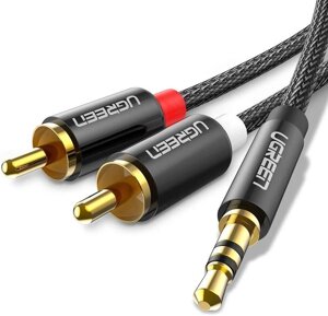 Аудіо кабель Ugreen 2 RCA 3.5 Jack AUX Hi-Fi AV116 1 м Чорним з сріблястим (60240)
