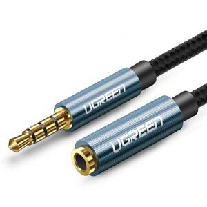 AUX 3.5 mm подовжувач Ugreen AV118 аудіо кабель 4-pin 1 м Чорний із синім (40673)