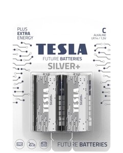 Батарейки tesla C silver+ LR14 / blister FOIL 2 шт.