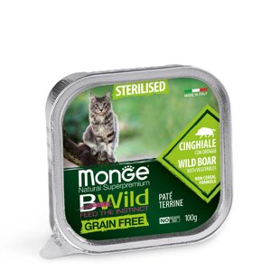 Беззерновий паштет для стерилізованих кішок MONGE BWILD CAT Sterilised із кабана з овочами 100 гр