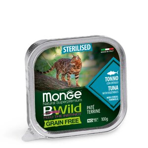 Беззерновий паштет для стерилізованих кішок MONGE BWILD CAT Sterilised із тунця з овочами 100 гр