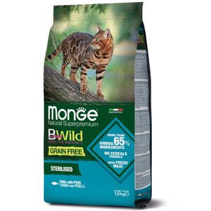 Беззерновий сухий корм для стерилізованих кішок MONGE BWILD CAT Sterilised із тунцем 1,5 кг