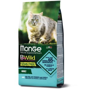 Беззерновий сухий корм для дорослих кішок MONGE BWILD CAT із тріскою 1,5 кг