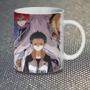 Чашка Fan Girl Нацукі Рем Рам та Емілія Ре: Зеро Життя з нуля - Re: Zero (14899) 330 мл Білий