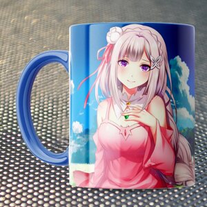 Чашка Fan Girl Рем Рам та Емілія Ре: Зеро Життя з нуля - Re: Zero (14898) 330 мл Блакитний