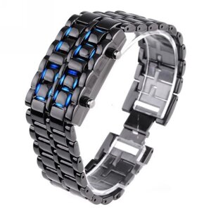 Годинник-браслет Led Watch Iron Samurai, Чорний із синіми світлодіодами ( IBW012BZ )