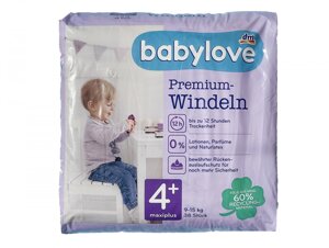 Дитячі одноразові підгузки Babylove Premium 4+ maxi plus 9-15 кг 38 шт