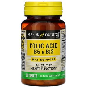 Folic Acid B6 & B12 Mason Natural 90 таблетки