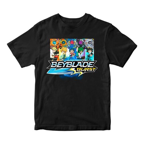 Футболка чорна з принтом гри BeyBlade "Дзиґа Beyblade burst. Бейблейд. Персонажі Кавун 5-6 років ФП012177