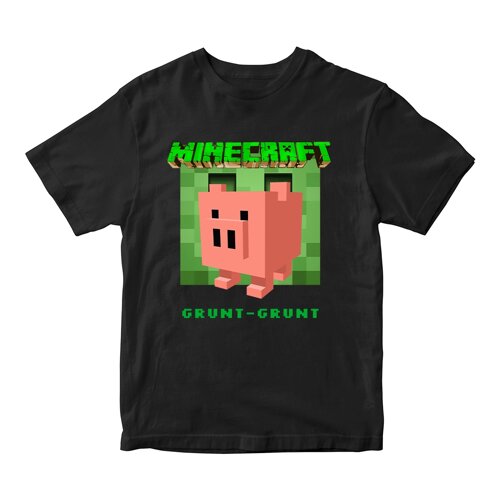 Футболка чорна з принтом онлайн ігри Minecraft "Pig Grunt-Grunt Minecraft Майнкрафт Кавун 11-12 ФП012064(40)